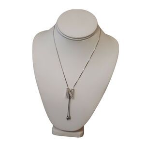 Rhinestone Bolo Necklace Initial N Pendant Silver Tone Slide Lariat 21" Elegant